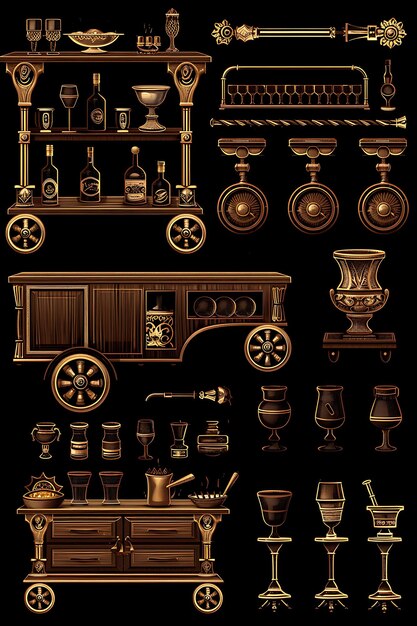 Set de tables à manger rustiques 8 bits pixel avec des textures en bois et des concepts d'art de conception d'actifs de jeu