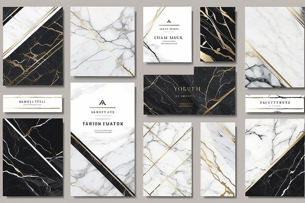 Photo set de texture de marbre élégant collection d'arrière-plan vectoriel avec un motif de ligne blanche noire pour la couverture