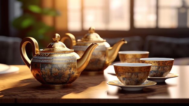 Set de thé sur table IA générative