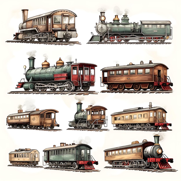 Photo set de trains de jouets colorés en bois et en métal classique en bois naturel interlock concepts créatifs de conception