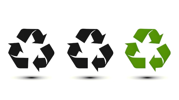 Set de trois symboles de recyclage en noir et vert Icons simples et modernes pour des concepts respectueux de l'environnement Idéal pour la conception environnementale utilise l'IA