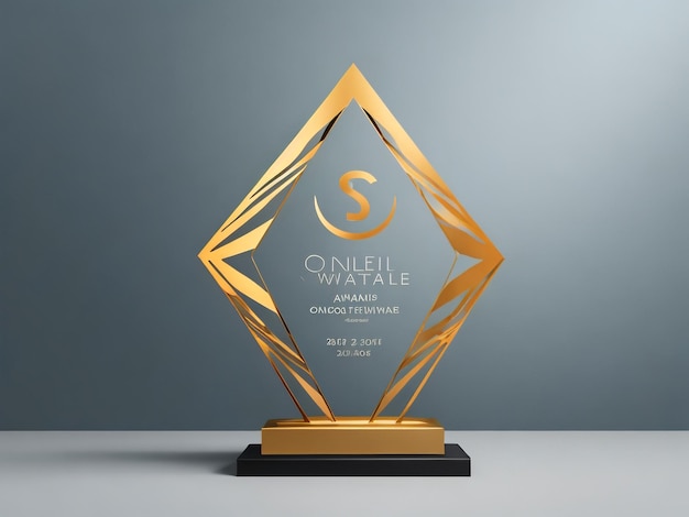 Set de trophées de prix en verreTemplot de prix transparent avec une branche de palmier doréeConcept de la première place du gagnant