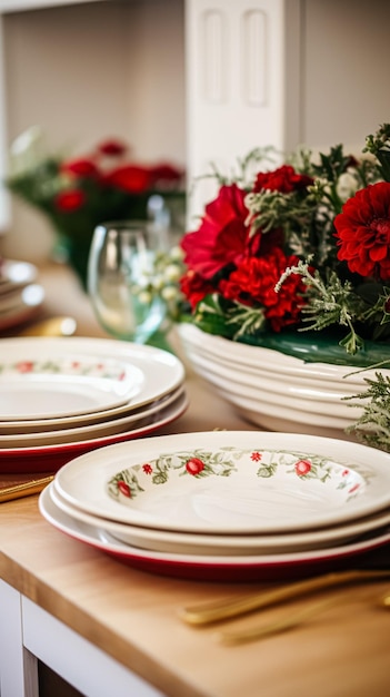 Set de vaisselles et de vaisselle pour les vacances d'hiver dîner en famille décor d'articles de maison de Noël pour les vacances dans la maison de campagne anglaise set de cadeaux et style à la maison