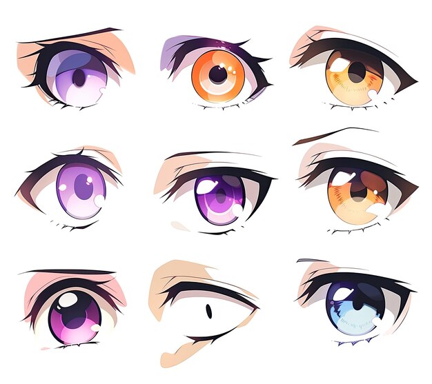 Photo set vectoriel de beaux yeux d'anime féminins avec différentes couleurs illustration vectorielle