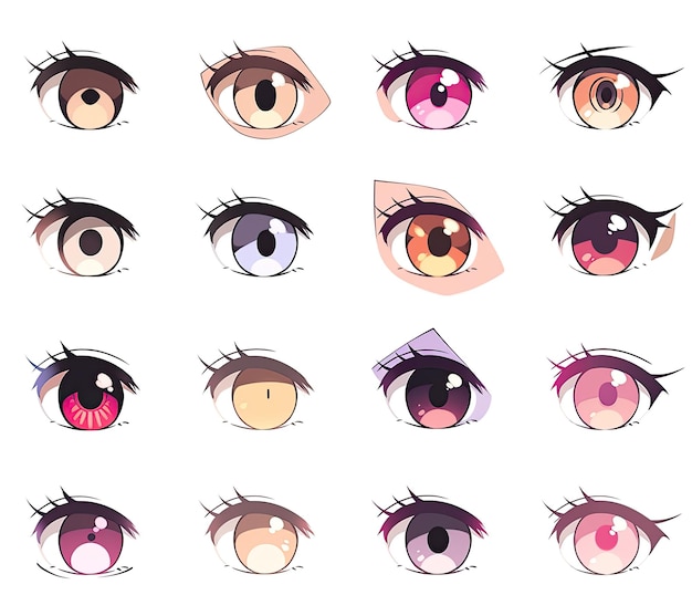 Set vectoriel de beaux yeux d'anime féminins avec différentes couleurs Illustration vectorielle