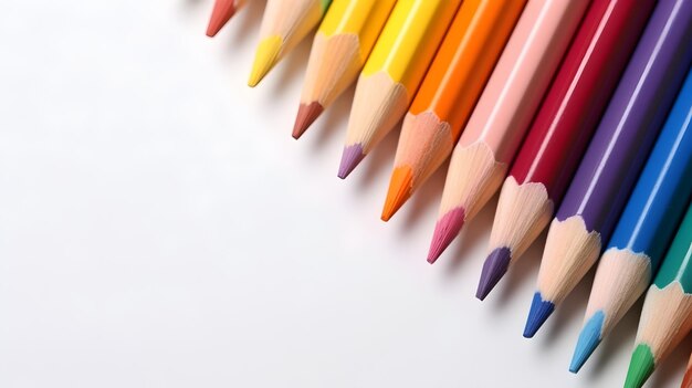 Set vibrant de crayons de couleur 3D réalistes pour Retour à l'école avec fond blanc d'espace de copie