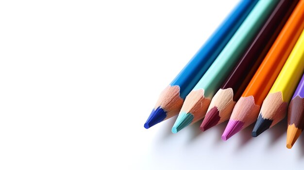 Set vibrant de crayons de couleur 3D réalistes pour Retour à l'école avec fond blanc d'espace de copie
