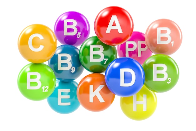 Set de vitamines Concept de vie saine rendu en 3D