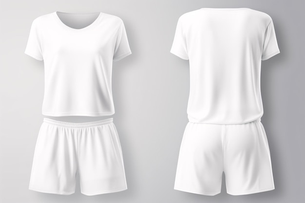 Set de vue avant et arrière de vêtements de couchage en pyjama pour femmes modèle blanc avec crop top et pantalon court large Mock up