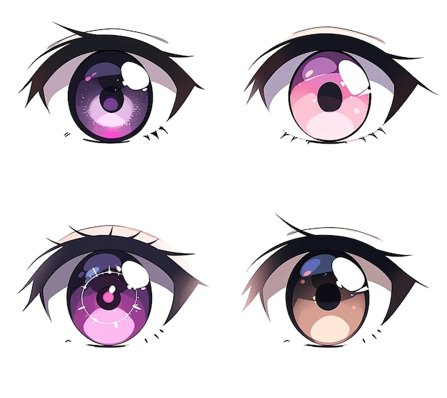 Set d'yeux féminins d'anime avec différents types de maquillage Illustration vectorielle