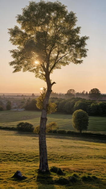 un seul arbre dans un parc coucher de soleil heures d'or relaxant photographie de la nature