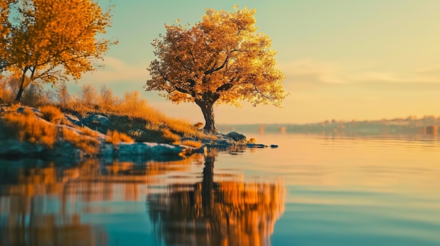 Un seul arbre sur un lac