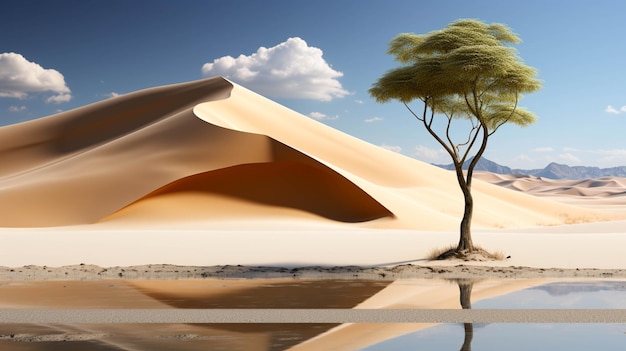 Un seul arbre solitaire dans les dunes de sable du désert