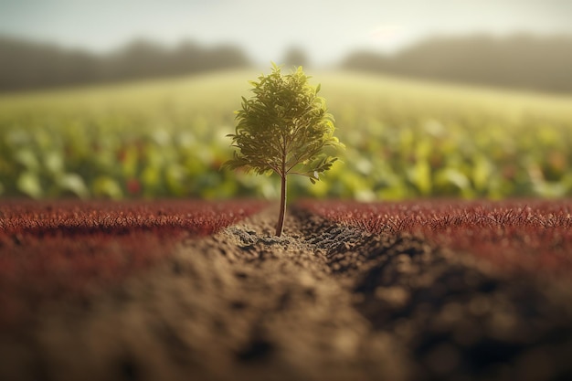 un seul arbre solitaire poussant au milieu d’un champ ouvert