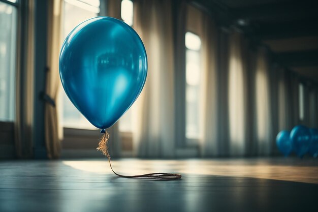 Un seul ballon bleu avec une corde