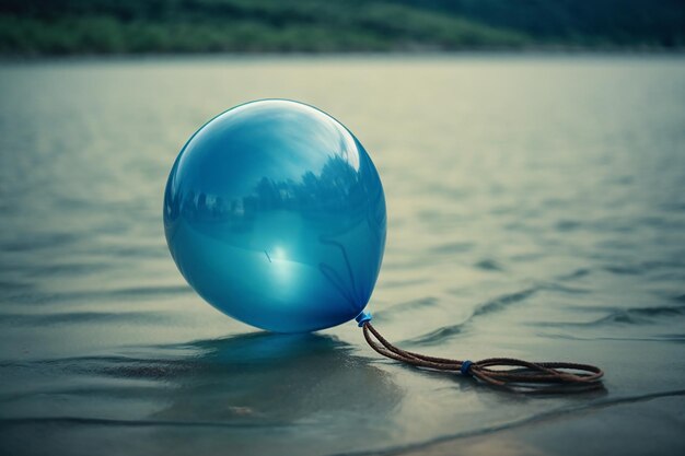 Un seul ballon bleu avec une corde