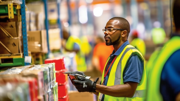 Un seul employé de la logistique travaille dans un entrepôt très fréquenté