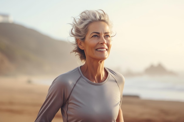 Seul avec la nature revitalisant la course au bord de la plage