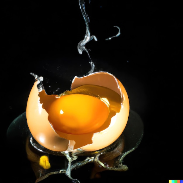 Photo un seul œuf en explosion avec une coquille brune sur fond noir