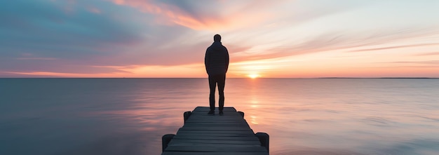 seul sur le ponton au coucher du soleil généré par l'IA