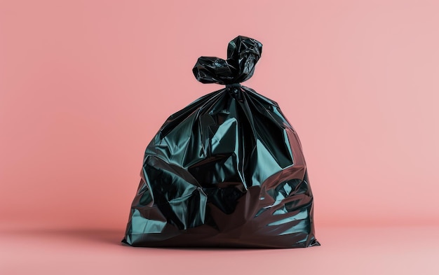 Un seul sac à ordures noir attaché symbolise l'élimination des déchets