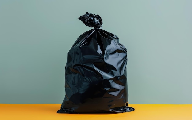 Un seul sac à ordures noir attaché symbolise l'élimination des déchets