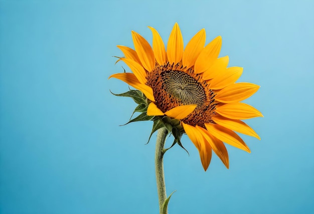 un seul tournesol sur un fond bleu