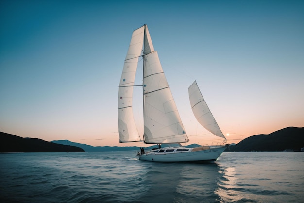 Photo un seul voilier flottant dans une baie calme