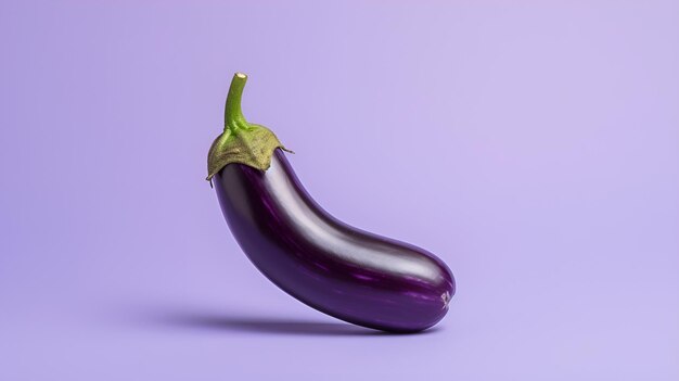 Une seule aubergine sur un fond violet pastel