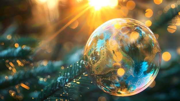 Une seule bulle lumineuse sur un fond éclairé par le soleil symbolisant la fragilité et la beauté sur un fond naturel photo sereine et apaisante parfaite pour le travail de conception AI