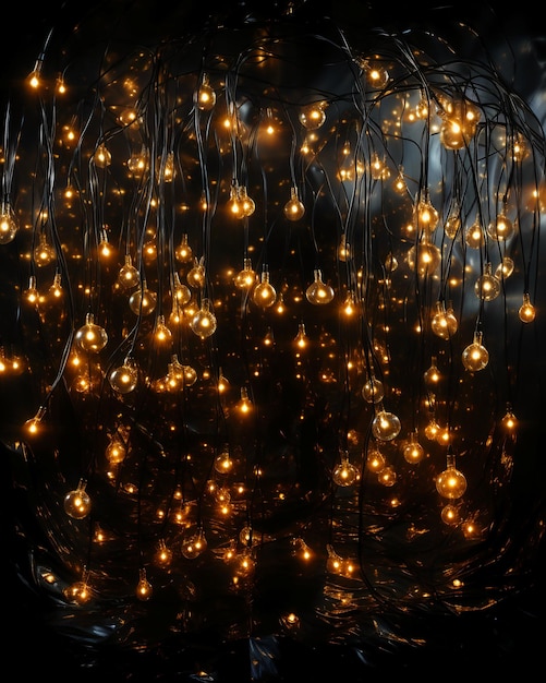 Une seule chaîne de lumières de fées dorées dans un carré sur l'IA noire générative