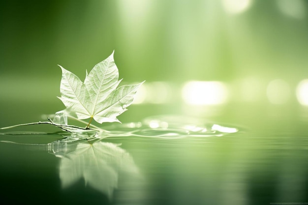 Photo une seule feuille posée au-dessus d’un plan d’eau