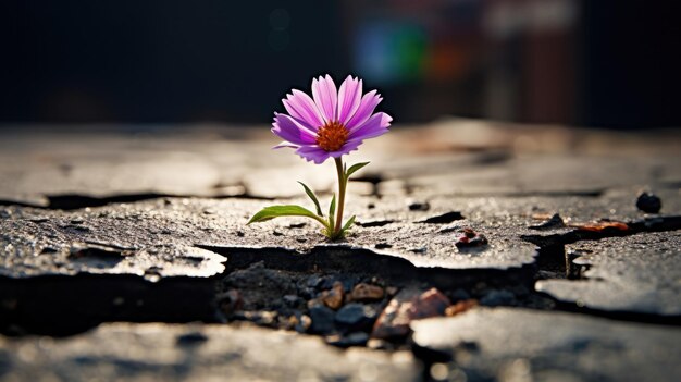 Photo une seule fleur fleurit dans un sol fissuré