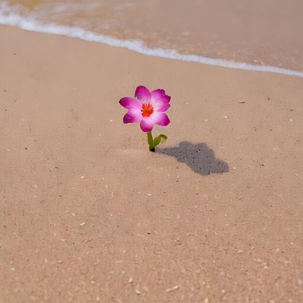 Photo une seule fleur pousse dans le sable de la plage.