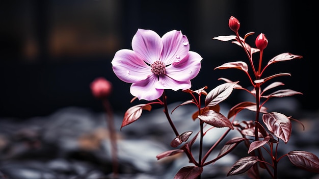 Une seule fleur violette sur un fond sombre