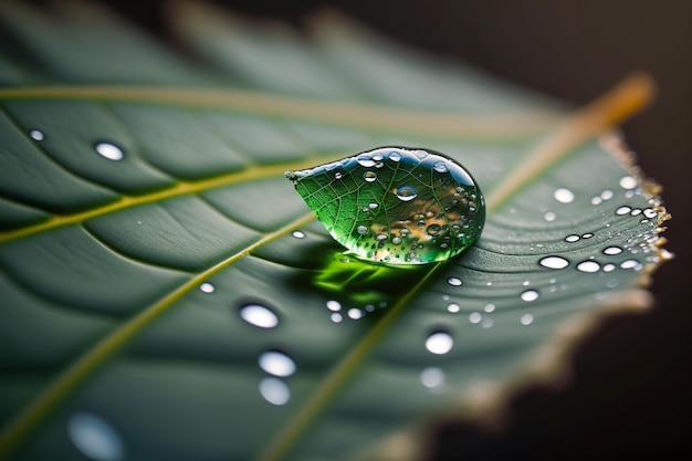 Une seule goutte de pluie sur une feuille