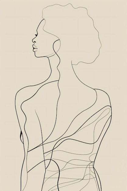 Une seule ligne continue en gras dessinant l'illustration des hanches d'une femme africaine harmonymini neutre