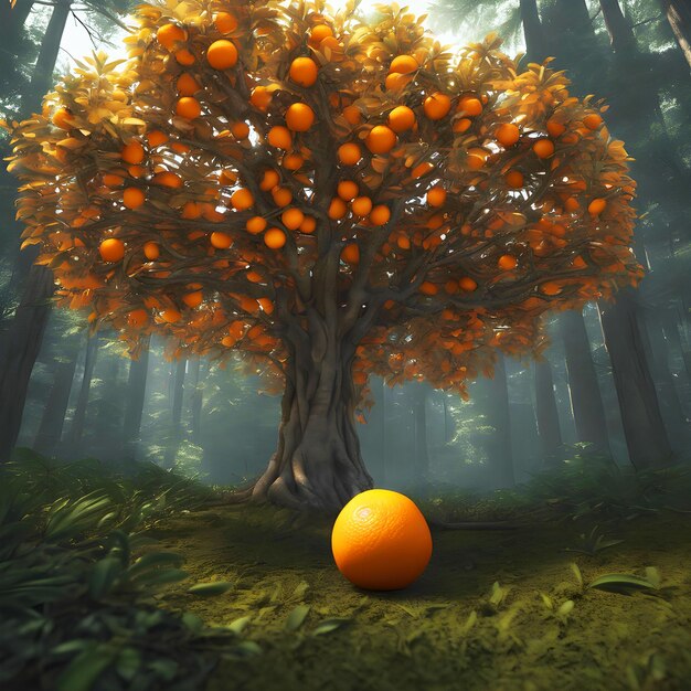 Une seule orange sur un arbre dans l'agriculture de la forêt tropicale