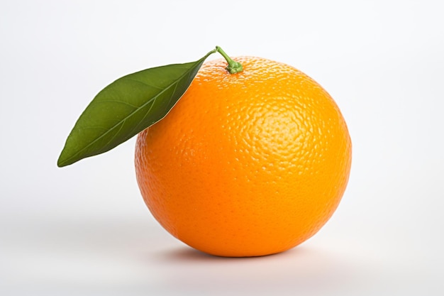 une seule orange avec une feuille dessus