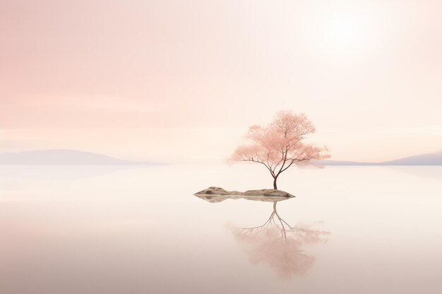 Photo une seule plante d'arbre tranquille représentant la sérénité et le calme ai générative