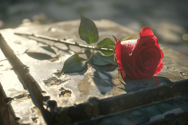 Photo une seule rose posée sur un mémorial un symbole d'amour