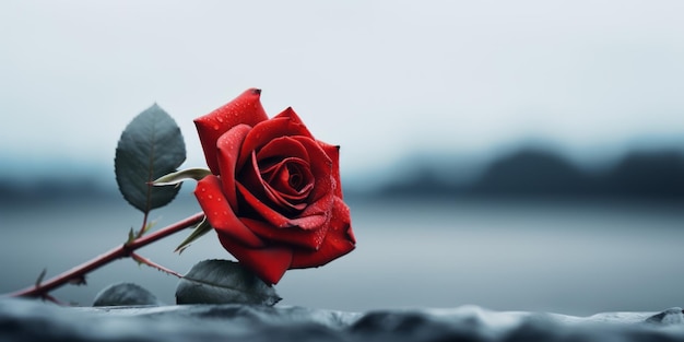 Une seule rose rouge avec un fond sombre