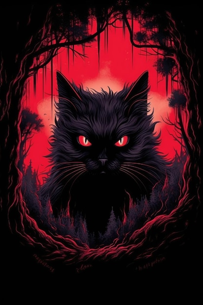 Shadowy Feline Cult Halloween Cat Print