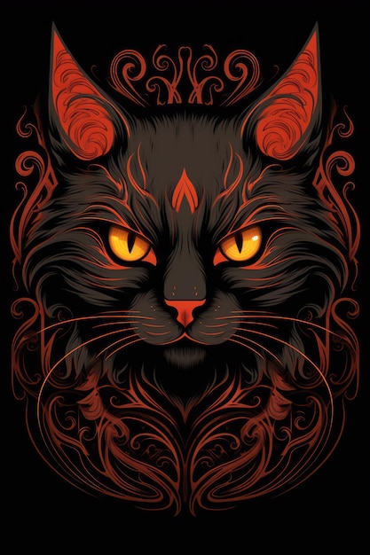 Shadowy Feline Cult Halloween Cat Print