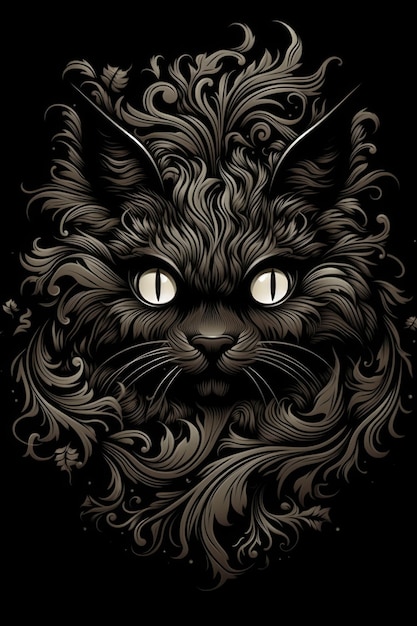 Shadowy Feline Cult Halloween Cat Print