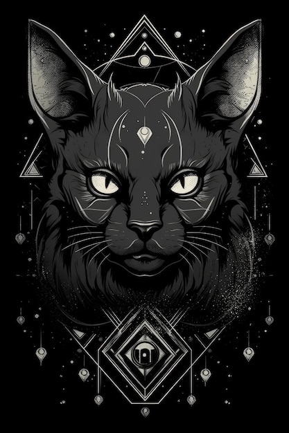 Shadowy Feline Cult Halloween Cat Print