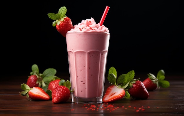 Le shake de fraise sucré est un délice sur un fond noir.