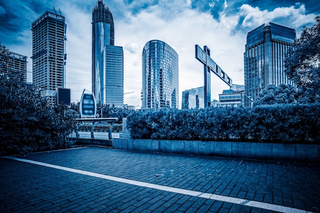 Photo shanghai, le bund, le bâtiment et le trafic routier, le bleu de la technologie, les images d'arrière-plan
