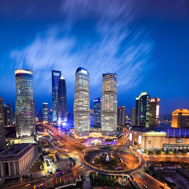 Shanghai lujiazui finance and trade zone skyline night view from the oriental pearl tower