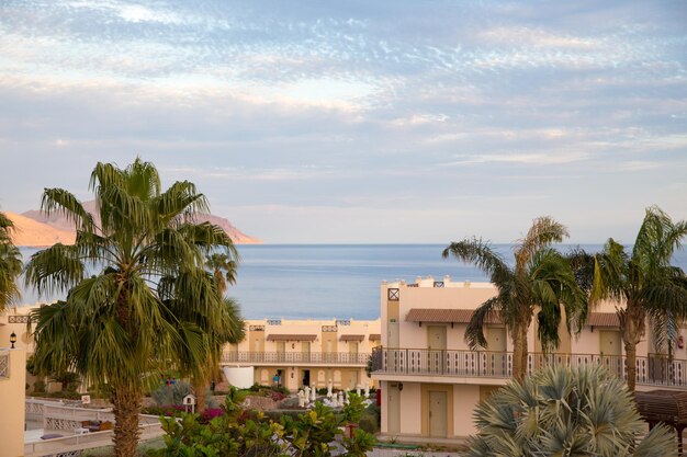 Photo sharm el sheikh egypte 18 mars 2019 bâtiment concord hotel à pied à travers l'hôtel architecture et bâtiment de style asiatique arrière-plan pour le tourisme et les voyages